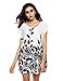 OURS Women's Short Sleeve Casual Loose Floral Plus Size Tunic Dress Flower Printed Dress (White&Black)