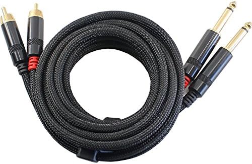VOYZDual 1/4" TS Mono to 2 RCA Audio Cable - 6ft | PVC Shelled, Nylon Braided | Gold Plated Plugs | Ideal for Mixers, Amplifiers, Microphones, Speakers, Camera