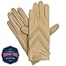 isotoner Women’s Spandex Stretch Shortie Cold Weather Gloves with Leather Palms and Chevron Details