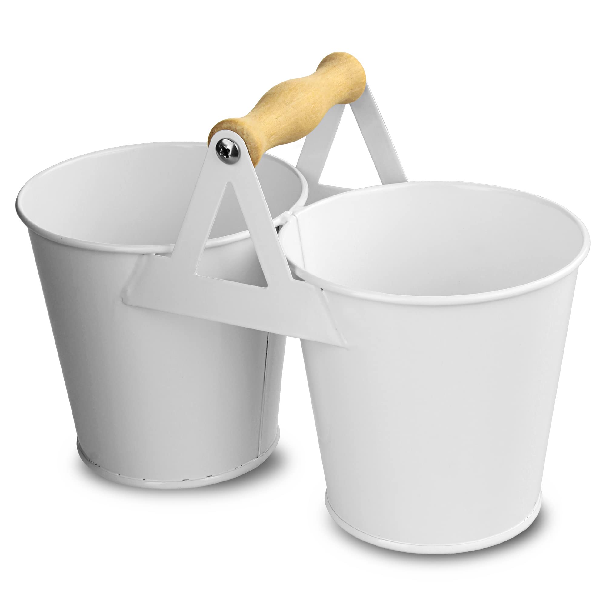 dine@drinkstuff Double Bucket Condiment Caddy - White Galvanised Steel Cutlery Table Tidy and Utensil Organiser