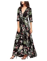 Twinklady - Vestido de verano para mujer, con botones, estampado floral