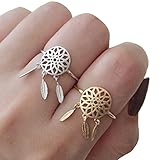 Susenstone®2PCS Dreamcatcher Rings Feather Charm Pendant