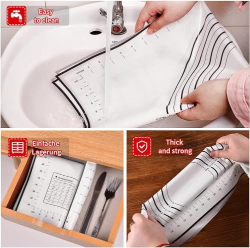 SAEIV Silicone Baking Mat 70 x 50 cm Silicone Baking Mat Non Slip Non Stick Measuring Mat for Fondant Pastry Pizza Baking Mat BPA Free (Black + 3