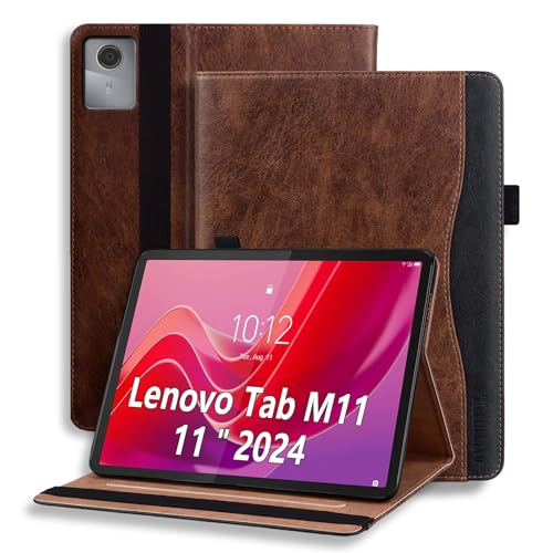 ONETHEFUL Hülle für Lenovo Tab M11 (TB330) 11 Zoll 2024 Business PU Leder mit Dokumentschlitze/Multi-Winkel Ansicht/Stifthalter Case Soft TPU Rückseite Gehäuse Schutzhülle Braun
