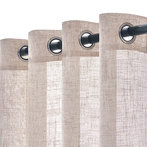 Woaboy Linen Curtains Translucent Net Curtains with Eyelets Modern Decorative for Living Room, Window, Bedroom, 2 Pieces, 140 x 245 cm, White