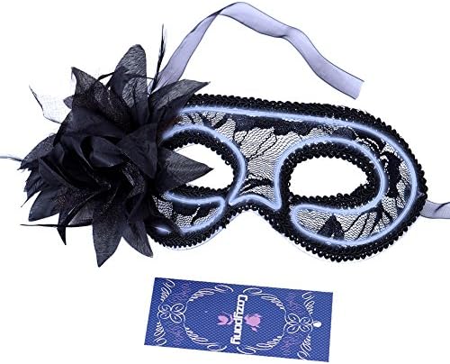 Cozypony Women's Light Up Venetian Masquerade Mask,Feathered Lace Costume Mask for Halloween,Dance Performance,Party,Mardi Gras or Prom Masks (White)