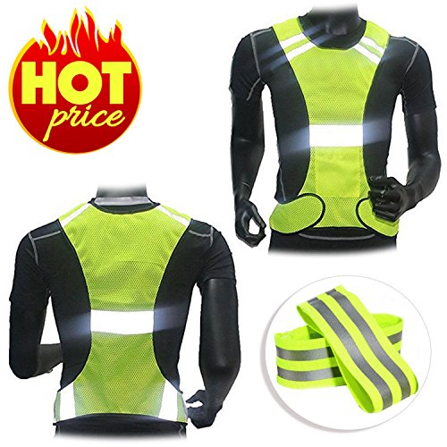 FITNESS MANIAC Adjustable Running Walking Cycling Riding High Visibility Reflective Safety Vest Straps Breathable Holes Outdoor Jogging Gear Security Night Reflector 2X Arm Bands