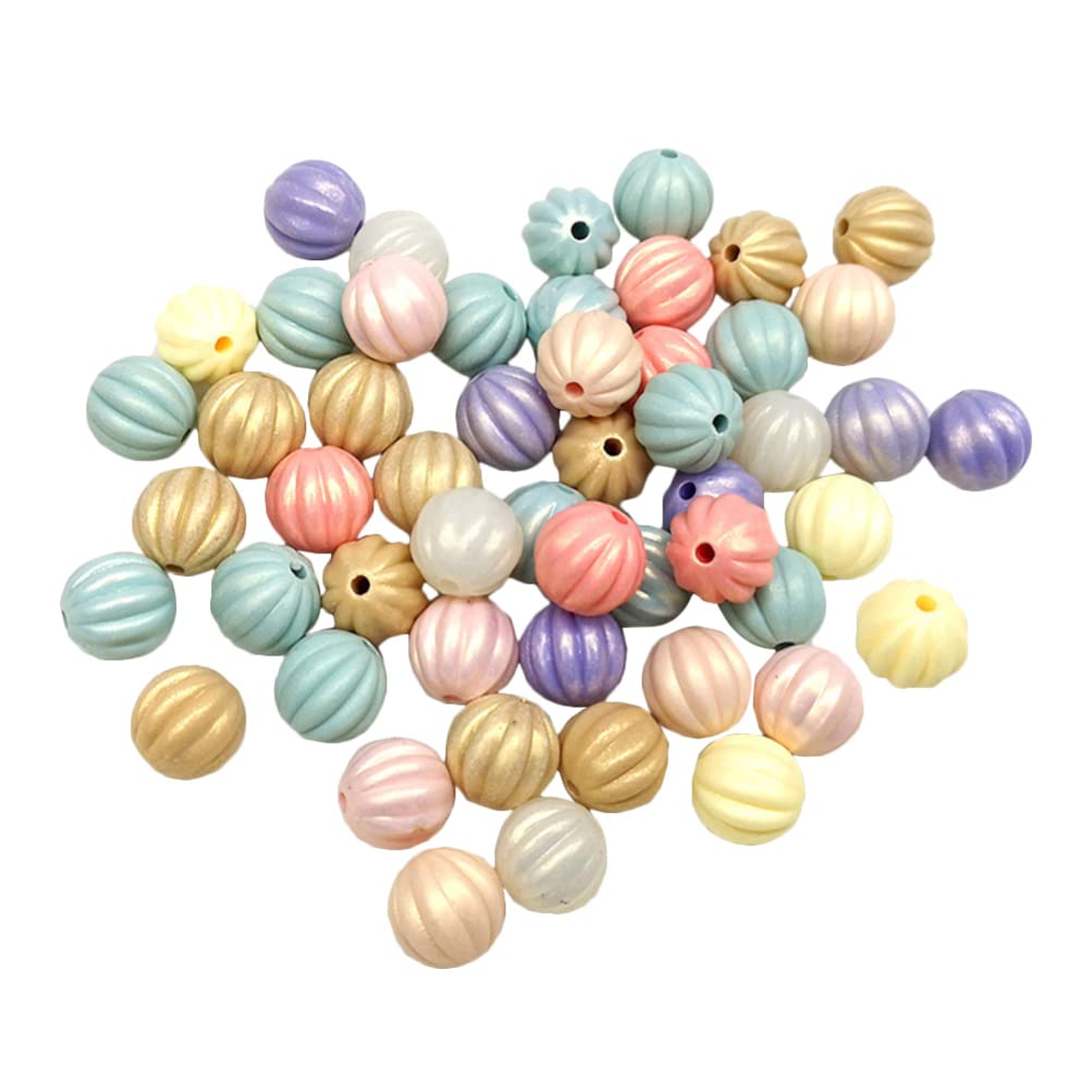 Abaodam 50pcs Pumpkin Corrugated Round Beads Acrylic Loose Beads Vintage Spacer Beads Charm Pendant Craft for DIY Bracelet Necklace Keychain Jewelry Making Mixed Color