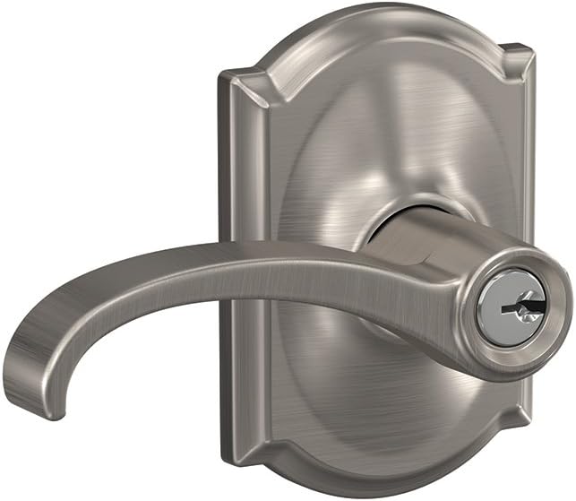 Schlage F51 A entrada con llave cerradura, Camelot, Níquel Satinado