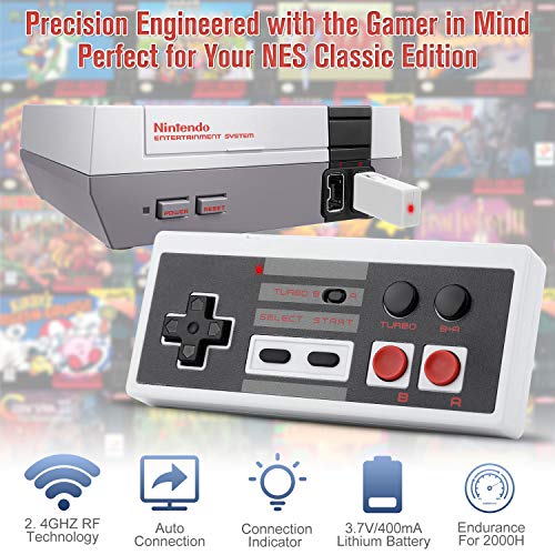 NES Classic Mini Wireless Controller – Aterox Turbo Edition Rapid Buttons Rechargeable Joypad Gamepad with 2.4G Receiver for 2016 Nintendo Entertainment System/Wii Game Console