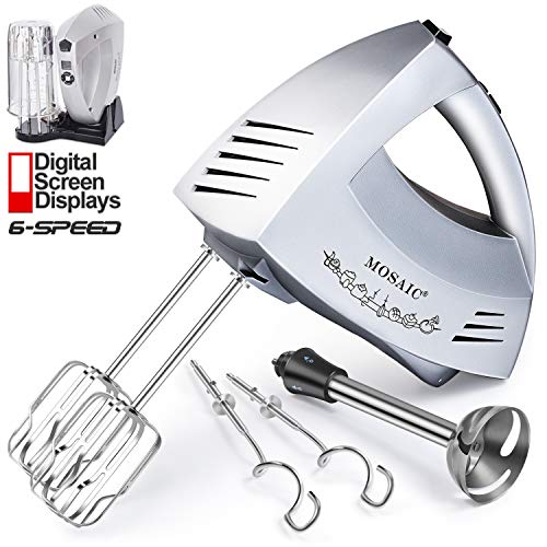 Hand Mixer Electric MOSAIC Kitchen Mixer 5 Stainless Steel Attachments with Turbo Function Included and Storage Base