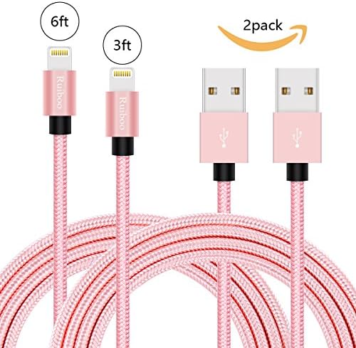 Ruiboo Nylon braided Charging Cable Data &amp; Sync Charging Cord 8-Pin Lightning to USB Charger Cable for iPhone 7,iPhone6,6s, 6 Plus,6s Plus, iPhone 5 5s 5c,SE, iPad Air, iPod,iPod Rose Gold(3ft, 6ft)