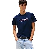 Tommy Jeans Mens Short Sleeve Cotton T-Shirts with Printed Two-Tone Logo Graphic