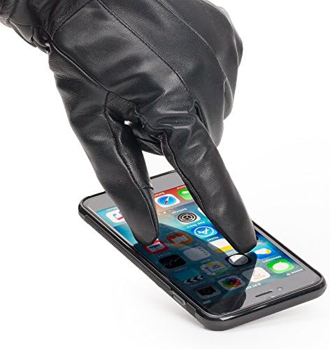 Touch Screen Texting Warm Leather Motorcycle Driving Gloves for Men (Extra Large, Black)