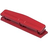 JAM PAPER Metal 3 Hole Punch - Red - 10 Sheet Capacity - Hole Puncher Sold Individually