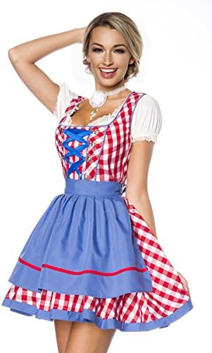 Dirndline Traditional Mini Dirndl Costume Dress Apron XX Blue/Red, Polyester, Women,