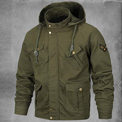 GOVOW Men's Casual Jackets Lightweight - Autumn Winter Coats Casual Military Equipment (US:12/CN:XXL,Army Green)