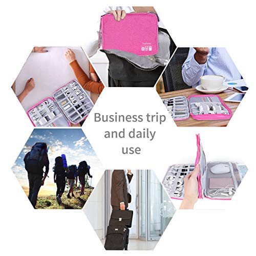 Universal Electronics Accessories Organizer, Waterproof Portable Cable Organizer Bag,Travel Gear Carry Bag for Cables (L, Black) (Pink, L) - Thumbnail 7