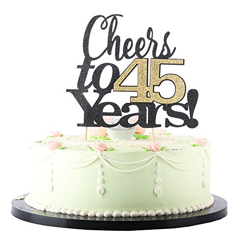 LVEUD Black Font Golden Numbers Cheers to 45 Years Happy Birthday Cake Topper -Wedding,Anniversary,Birthday Party Decorations (45th)