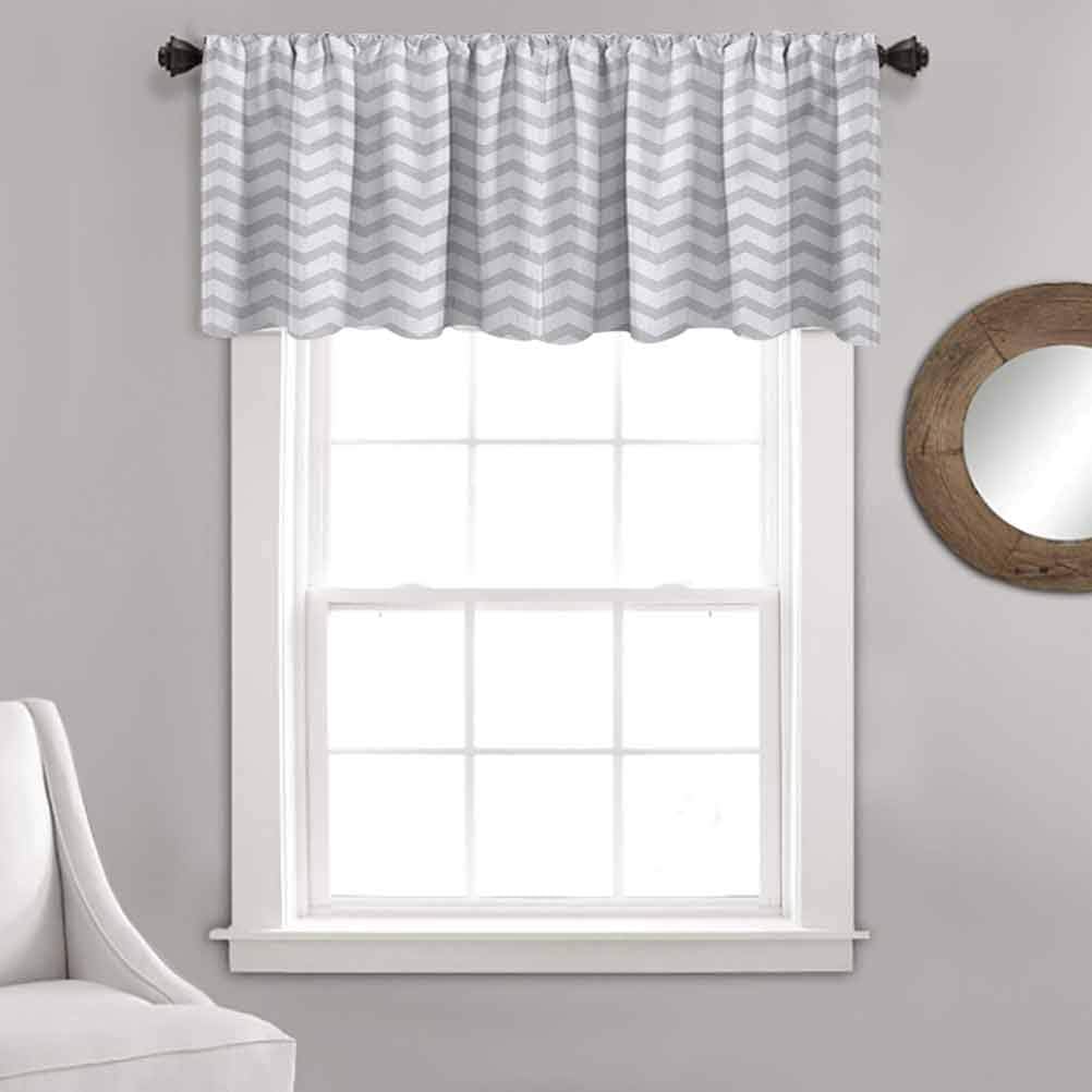 Cenefa de cortina de cocina, color gris y blanco, diseño de zigzag con