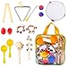 Montessori Musical Toys for Toddlers - Assorted Wooden Instruments Band in a Bag, 15 Pieces Sensory Play Set Therapy Starter Kit for Children, Drum - Tambourine in One, Eggs, Shakers, Maracas