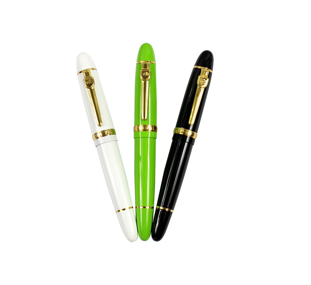 Ranvi JinHao 159 Fountain Pen With Gold Trim, 0.5MM Medium Nib, 3 PCS ,3 Colors (Black, White, Green)