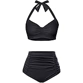 Holipick Women High Waisted Bikini Set Two Piece Swimsuit Tummy Control Bathing Suit Vintage Halter Swimwear