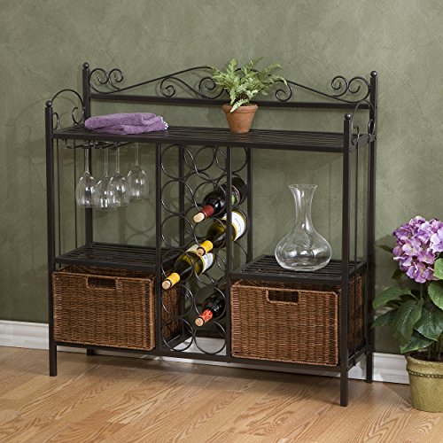 Celtic Bakers Rack w/ Wine Storage - Wrought Iron - Gunmetal Finish