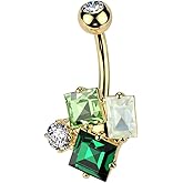 Pierced Owl 14GA 316L Stainless Steel Green CZ Crystal Cluster Belly Button Ring