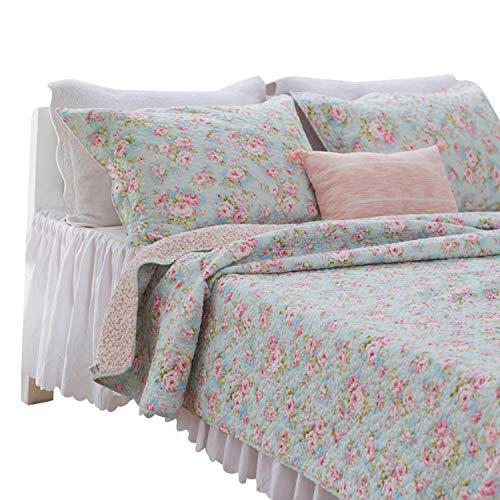 Brandream Queen Size Girls Bedding Sets Romantic Green Floral Bed Quilt Set