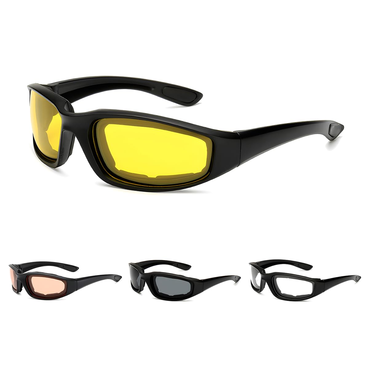 Photo 1 of 1pc.  Yourkar Motorcycle Riding Goggles, Cycling Sunglasses with Soft Pad, Windproof Cycling Goggles, Motorcycle Accessories (Yellow)