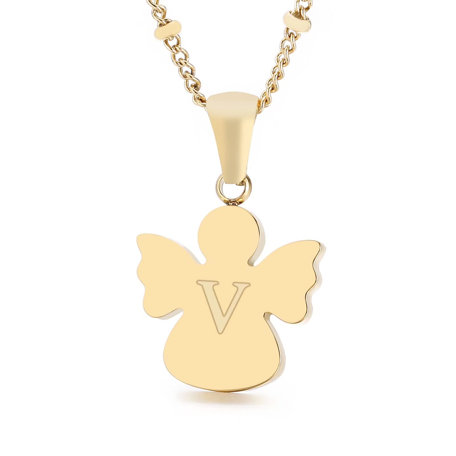 Qings Initial V pendant necklace, 26 letters golden angel chain, chain length 50 cm