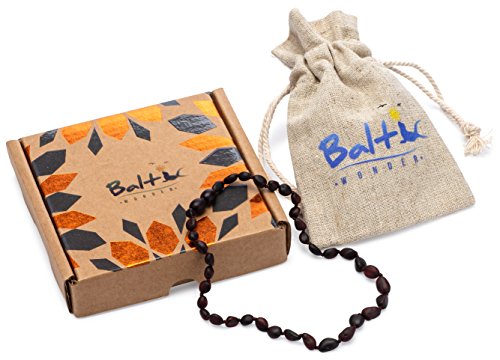 Amber Teething Necklace for Babies (Unisex) (Raw Cherry) - Anti Flammatory, Drooling & Teething Pain Reduce Properties - Certificated Natural Baltic Jewelry, Highest Quality, Less Teething Tablets