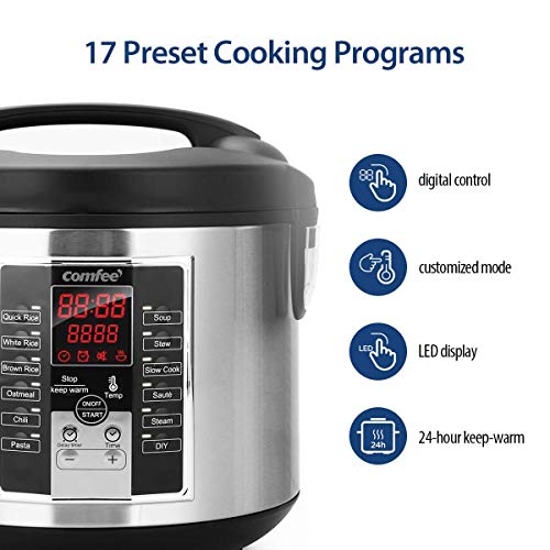 Comfee MB-M25 20 Cup (Cooked) Professional Digital Rice Cooker, Multi Cooker, Food Steamer, Stainless Steel Exterior (Renewed) - Thumbnail 3