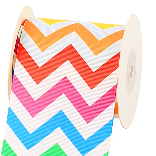 Laribbons 3 inch Wide Chevron ZigZag Printed Grosgrain Ribbon by 10 Yard Spool ( 008 Rainbow )