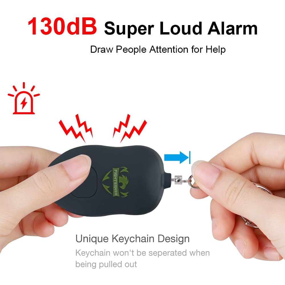 Fightsense Personal Alarm Keychain with Snap Hook, 130dB Siren Safety Alarm for Women LED Light (300m Audible) (Black)