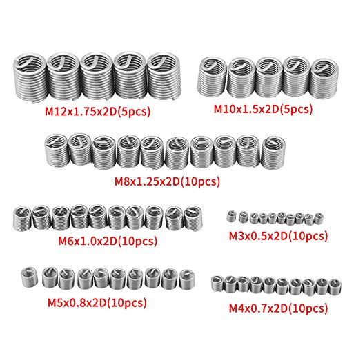 Thread Repair Insert Kit, 60pcs Stainless Steel Thread Repair Insert Kit M3 M4 M5 M6 M8 M10 M12 Helicoil Type - Image 4