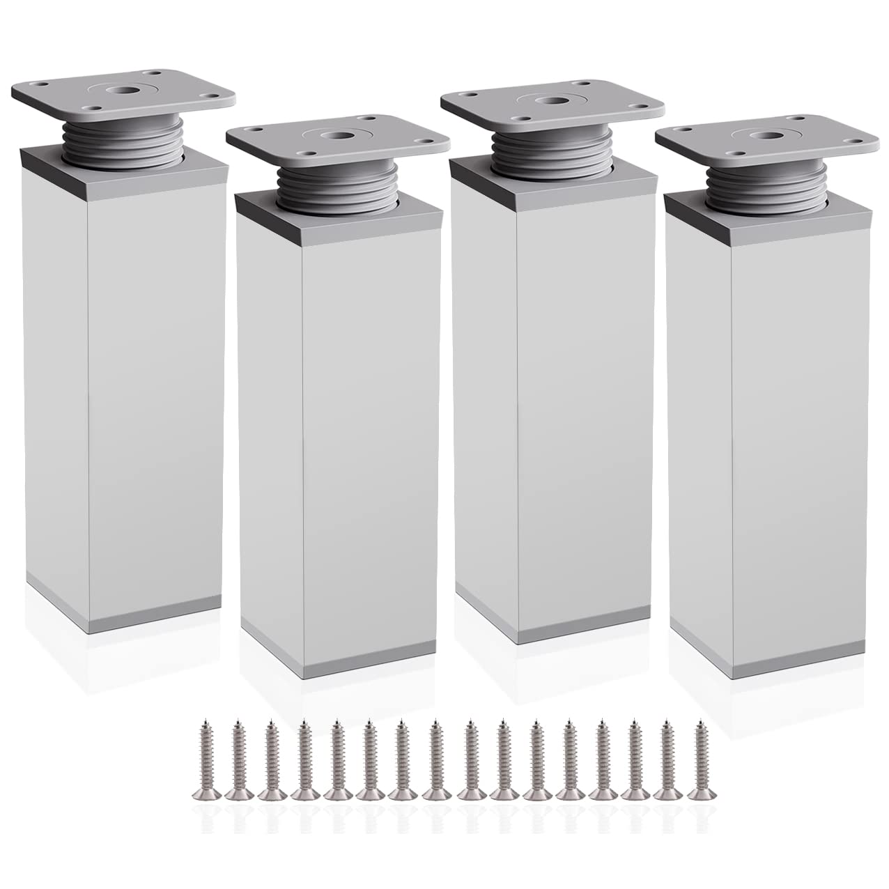 Rusoz Legs for Furniture, 4 Pcs Adjustable Cabinet Legs 150mm Adjustable Height 0-20mm Aluminum Alloy Table Legs for Desk,Sofa and DIY Furniture