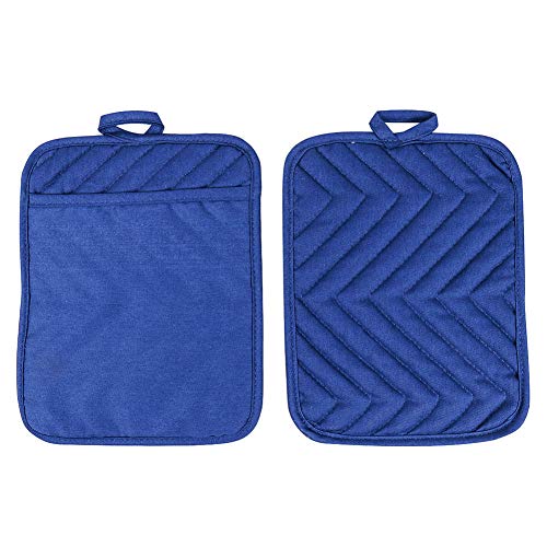 Anyi Oven Pot Holders with Pocket, 100% Cotton Oven Mitts Oven Pads with Feature of Heat Resistant Potholders Non Slip for Cooking Baking, Set of 3 (Blue) - Thumbnail 3