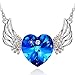 Special Outlook Love Heart Necklace - Angel Wings Blue Crystal Pendant Jewelry for Women and Girls