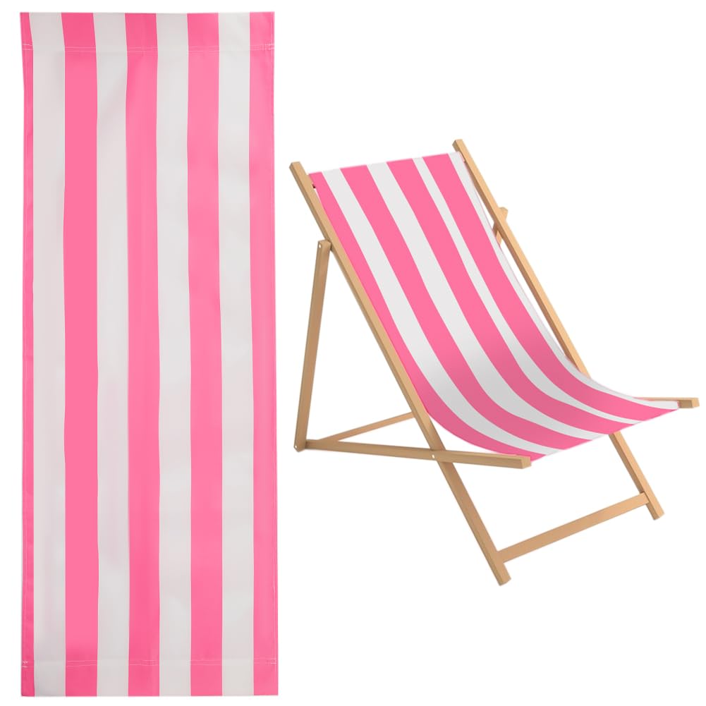 GORGECRAFT 1Pc Beach Sling Chair Replacement Cloth Hot Pink and White Stripes Chair Oxford Cloth 435 * 1165mm Reclining Sling Lawn Webbing Lounge Seat Fabric for Outdoor Patio Foldable Chaise