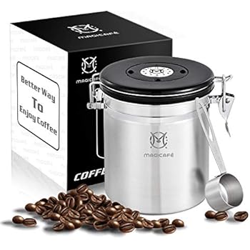 Magicafé Airtight Coffee Container Canister - with CO2 Valve Airscape Coffee Container with Scoop for Ground Coffee Beans Storage Medium 16oz