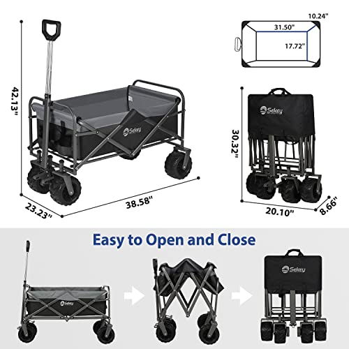 Sekey Collapsible Foldable Wagon with 220lbs Weight Capacity, Heavy