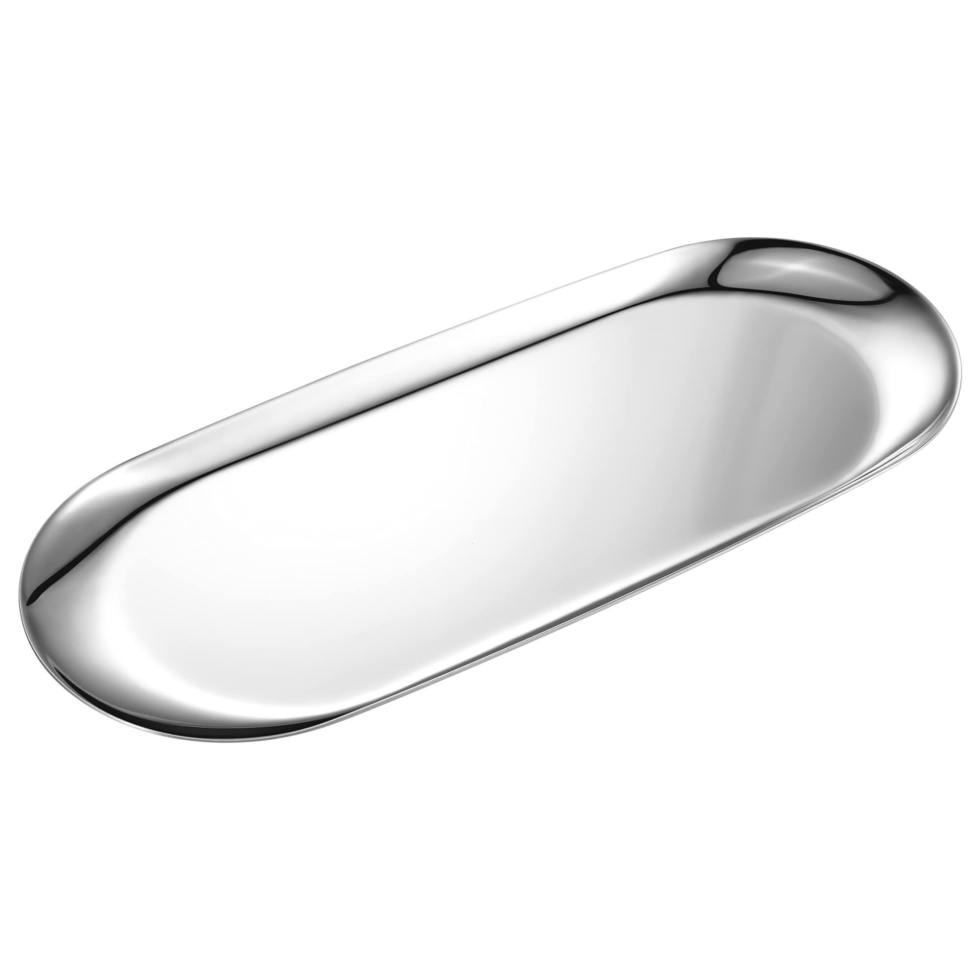 Photo 1 of Silver Oval Vanity Tray, Stainless Steel Jewelry Tray, Bathroom Tray, Makeup Cosmetic Trays,Towel Napkin Tray,Storage Organizer,11.8 x 4.8 inches (L*W), Large