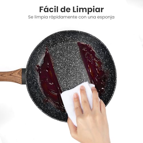 HEEDU Juego de 3 Sartenes con Revestimiento Antiadherente para Todo Tipo de Estufas, Set de 3 piezas (20 cm y 24 cm y 28 cm)
