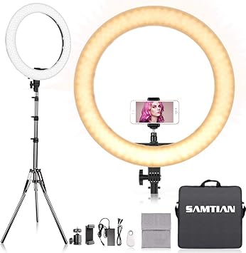 Amazon Samtian 48 18in リングライト 白 暖光2700k 5500k 撮影ライト 動画照明 自撮りライト 色温度と輝度調整可能なledリングライト 照明キット 2ｍスタンド付きのyoutubeライト 撮影照明用ライト 撮影リングライト カメラ スマホ 自撮り 生放送 ポートレート撮影