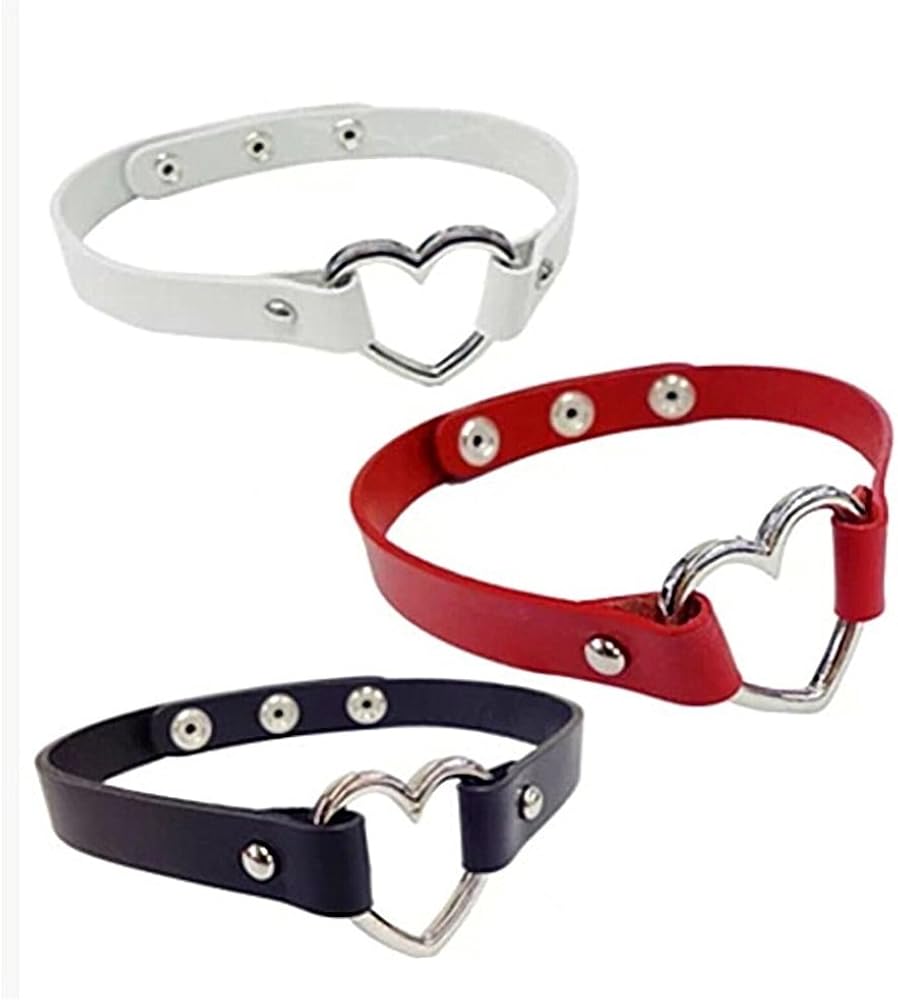 Women Men Vintage Collar Punk Goth Emo Heart Leather Choker Necklace