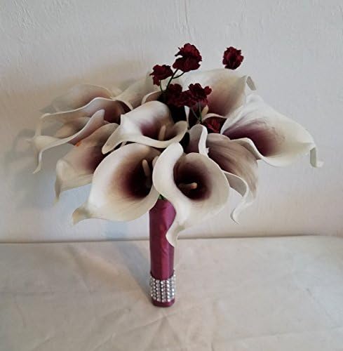 Burgundy Ivory Calla Lily Bridal Wedding Bouquet & Boutonniere
