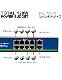 Vacam 10 100M 10 Puertos Largo Transmisión Distancia PoE Interruptor   120W   2.08af at