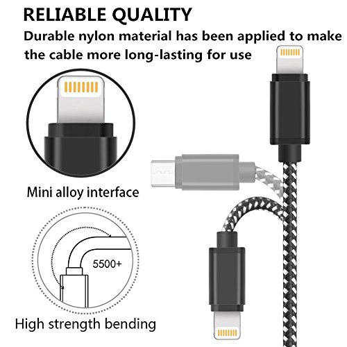 Lightning Cable, Basse 4 Pack [3FT 6FT 6FT 10FT] Nylon Braided Charging Cable Lightning to USB Charge Cord for iPhone X/8/8 Plus/7/7 Plus/6s Plus/6s/iPad/iPod and More (Black White) - Thumbnail 2